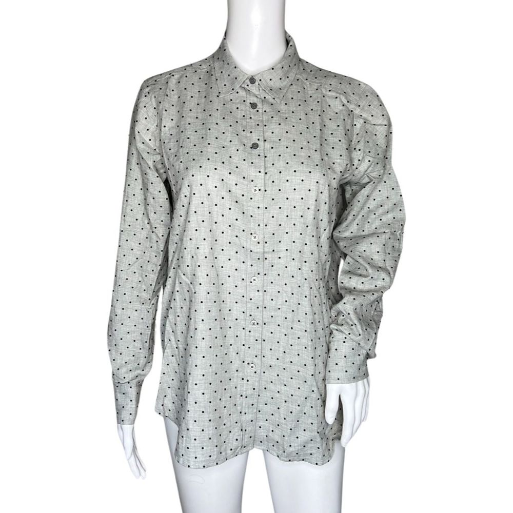 Loft Shirt Womens Small Gray Black Polka Dots Button Up Career Casual Versatile